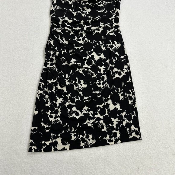 Coldwater Creek Women's Floral Scoop Neck Ruched Sheath Dress Size 4 Black White - Picture 4 of 12